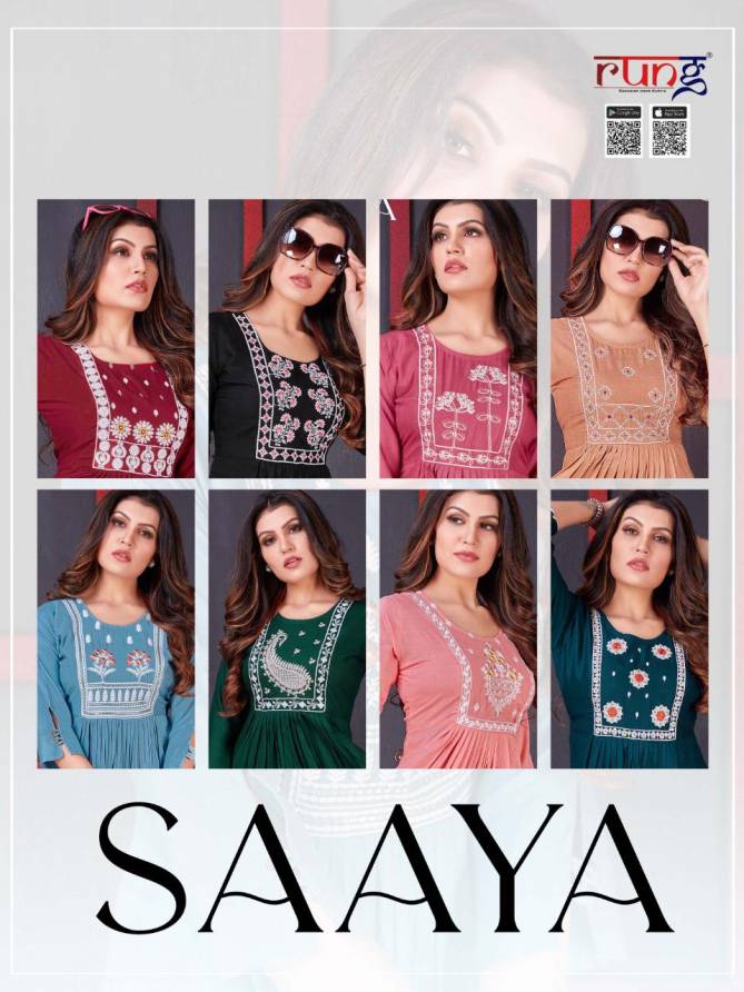Rung Saaya Hevay Slub Latest Fancy Designer Casual Wear  Embroidery Work Western Rayon Top Collection